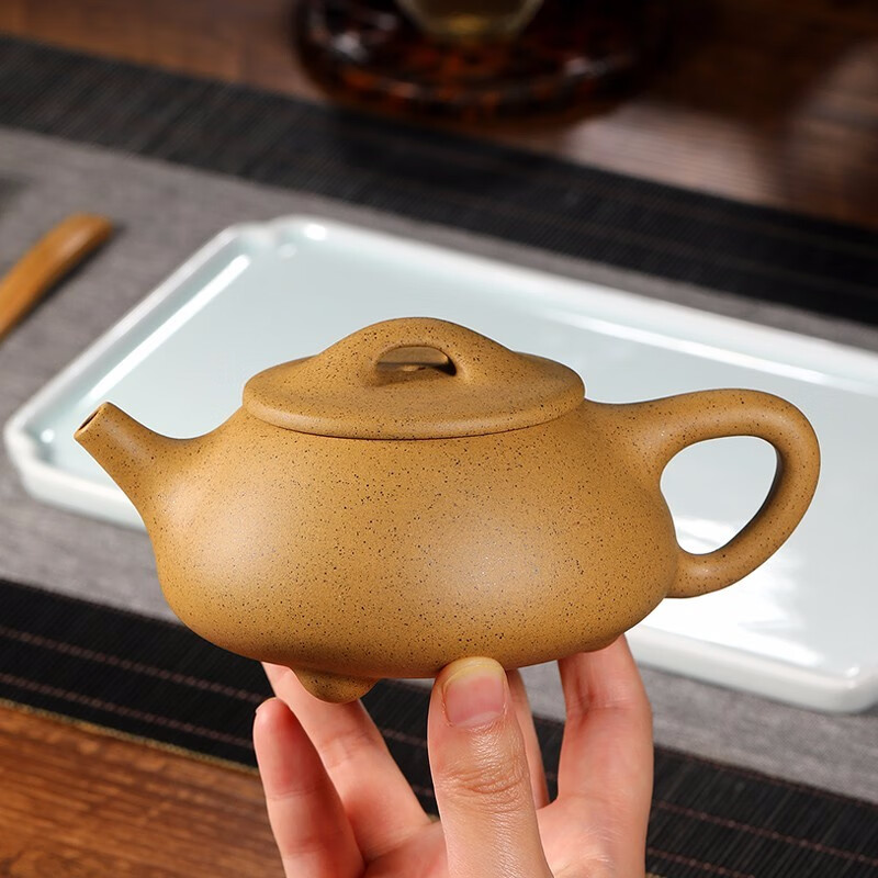悦目清心 宜兴紫砂壶纯全手工功夫茶具套装原矿泡茶壶 芝麻段石瓢壶