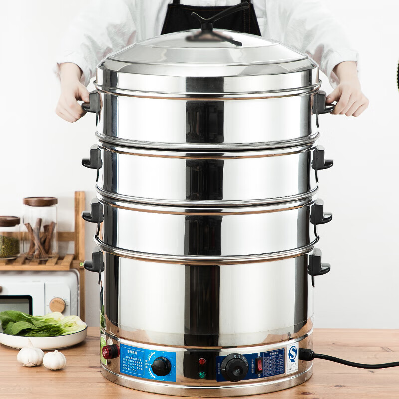 卫亮多功能家用大容量三层电蒸笼商用馒头蒸锅蒸菜神器自动断电 52cm 4层 新型四层(定时保温增