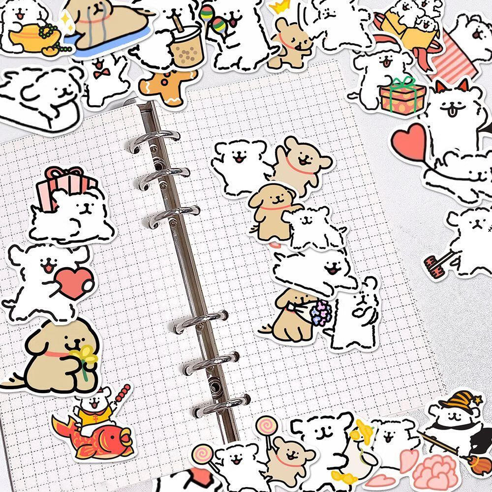 线条小狗贴纸装饰图案防水可爱卡通本子封口贴画儿 100张线条小狗送