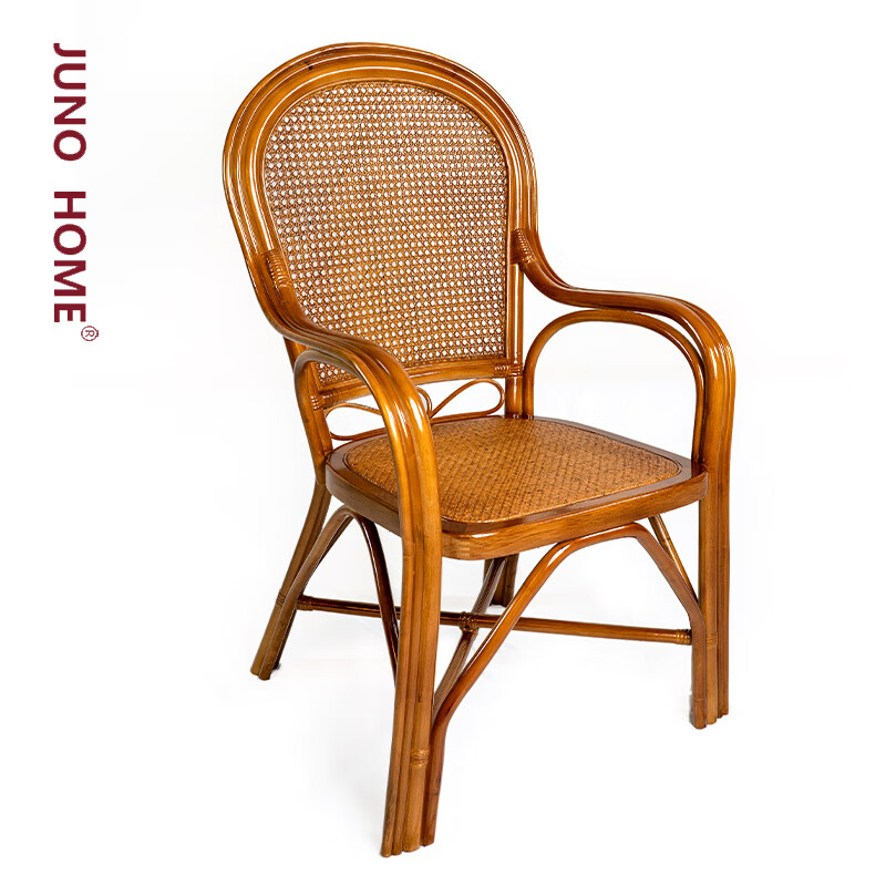 Juno Home 印尼天然真藤椅藤椅三件套阳台休闲椅户外庭院家用老人靠背藤椅 大号花旦椅
