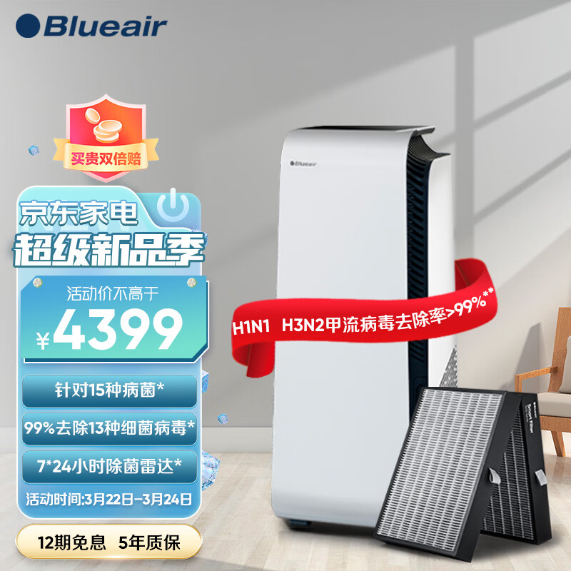 布鲁雅尔(Blueair)空气净化器去除甲醛除甲流病菌除烟味异味除尘PM2.5低噪智能控制一级能效7410i