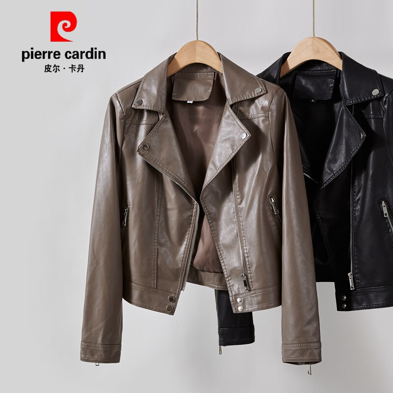 皮尔卡丹（pierre cardin）小皮衣女士外套2023春秋新款韩版修身短款机车服修身pu皮夹克外套 咖色 XL(110-120斤)怎么看?