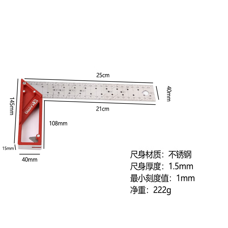kapro不锈钢直角尺洞洞尺 45度90度木工尺 标注钢尺 353-25cm(不锈钢)