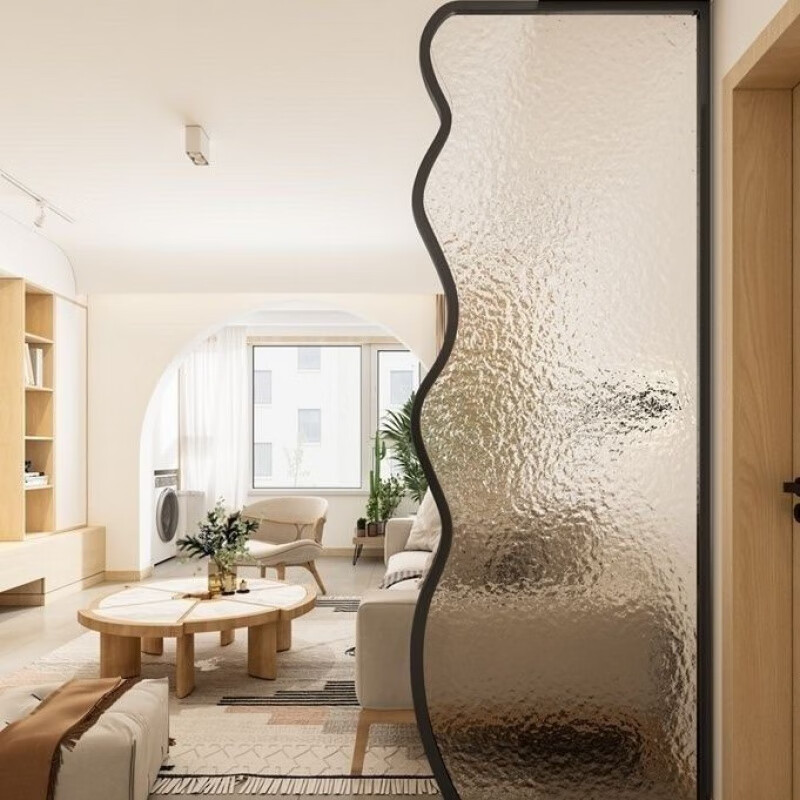 秦得 现代简约长虹超白钢化玻璃半墙隔断卫生间进门客厅玄关定制 5mm