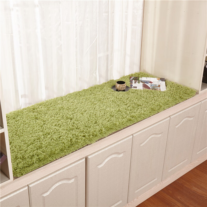 太美鑫毛絨飄窗墊窗臺(tái)墊地毯簡約現(xiàn)代防滑陽臺(tái)墊歐式公主榻榻米墊子定做 草綠色飄窗墊 60*120厘米