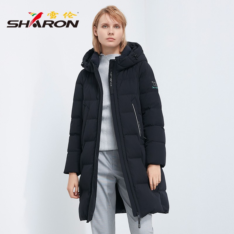 雪伦(sharon)鹅绒羽绒服女中长款秋冬连帽修身显瘦内衬蓄热 11569