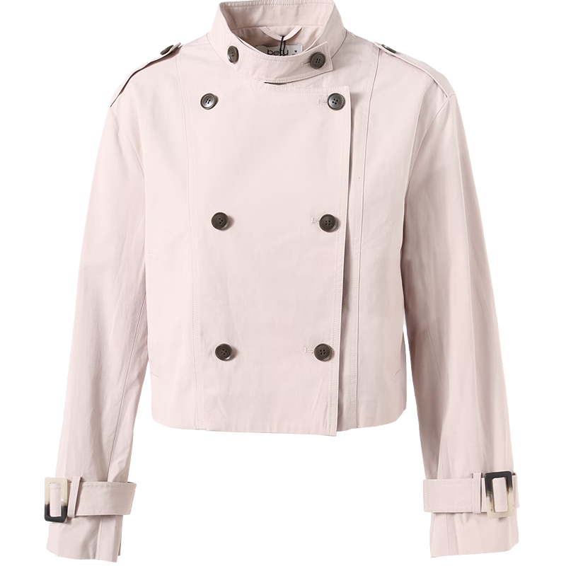 百图betu女装秋季新款风衣短款双排扣通勤风衣长袖外套女2408T61 浅粉红 M