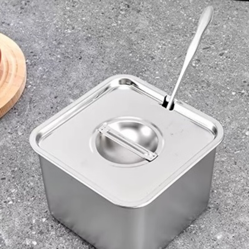希万辉不锈钢方形味盅家用厨房调味缸商用火锅烧烤配料盒多用方形调料盒 20cm味盅+开口盖