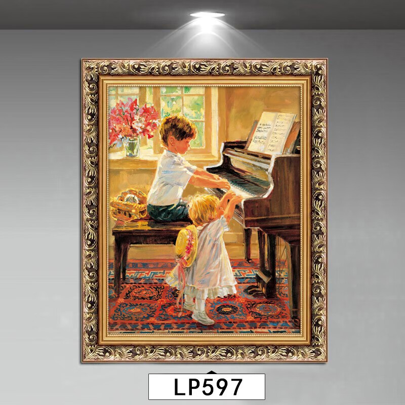 林格印象钢琴装饰画美式女孩挂画法式复古艺术背景墙画音乐教室琴房壁画 LP597 40*50厘米