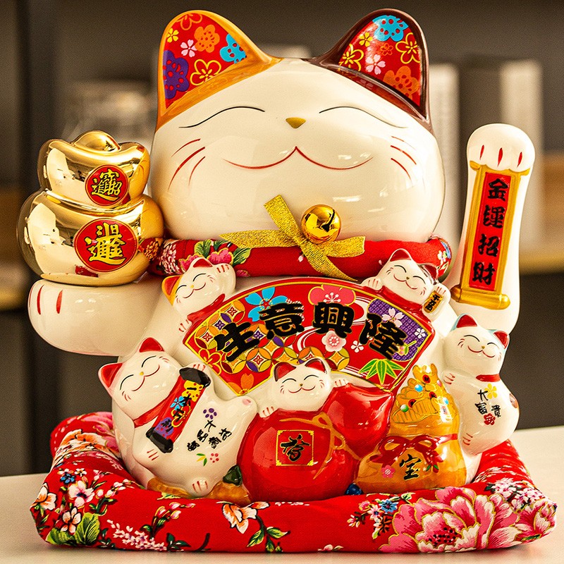 板谷山 招财猫风水摆件店铺开业家居收银台陶瓷发财猫