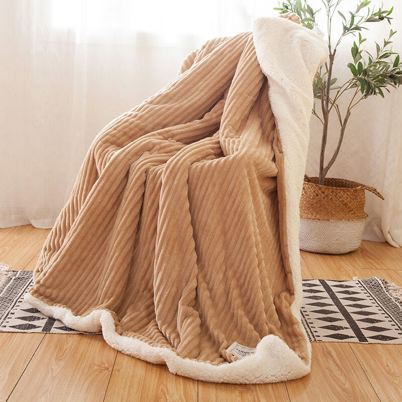 小毛毯被子双层加厚办公室空调午睡冬季午休小毯子珊瑚绒床单盖毯 卡其驼双层 100X120厘米约1.2斤