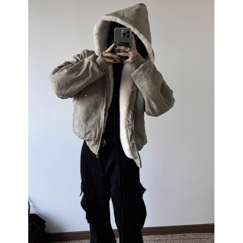 黑盒白座山雕大理石麦灰夹克男士冬季潮牌美式加绒加厚保暖情侣连帽外套 SRDD-W266大理石麦灰 加绒 XL 【135-155斤】