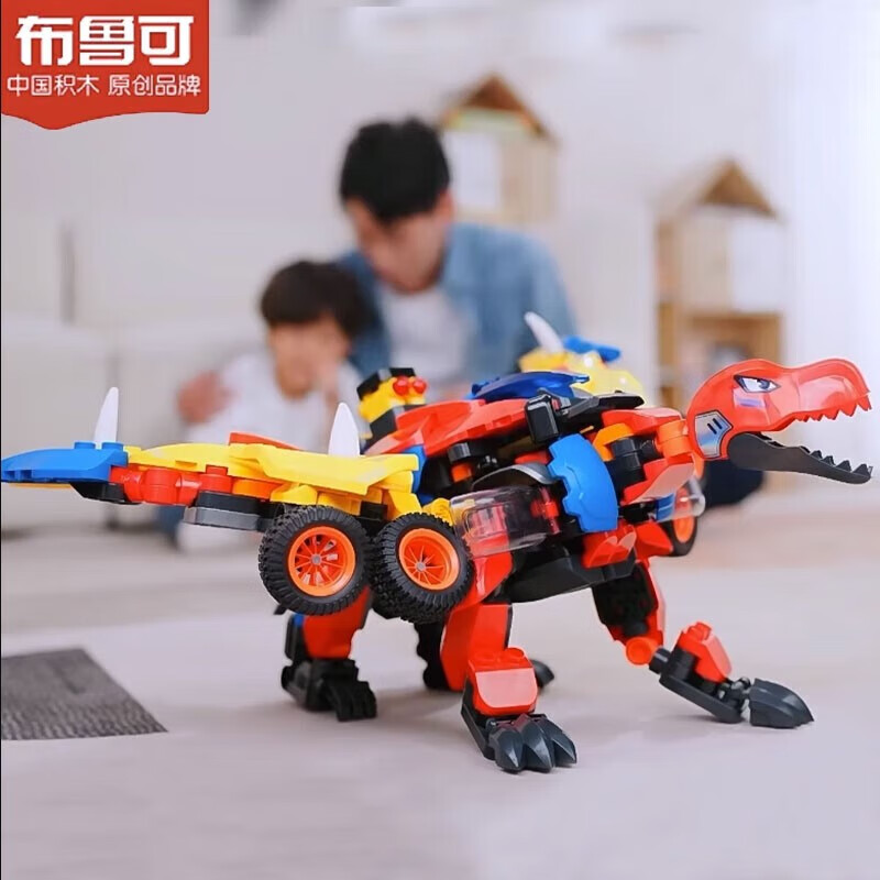 好沐音布鲁可超变恐龙出击布鲁克小队合体变形机器人大颗粒拼装积木2