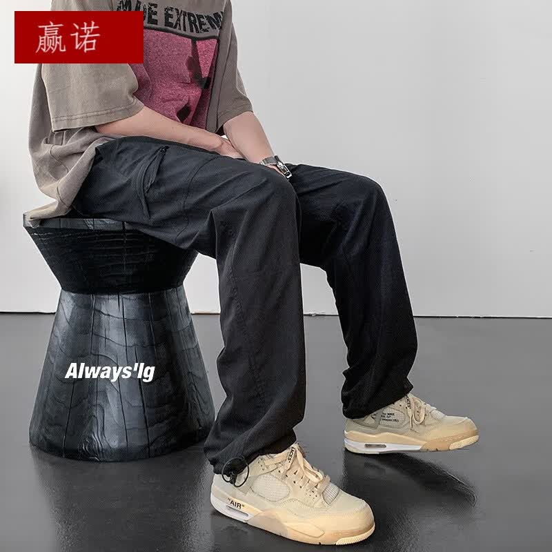 赢诺（yingnuo）日系大码复古工装裤子男夏季薄款潮牌宽松直筒休闲裤垂感运动长裤 黑色 XL使用感如何?