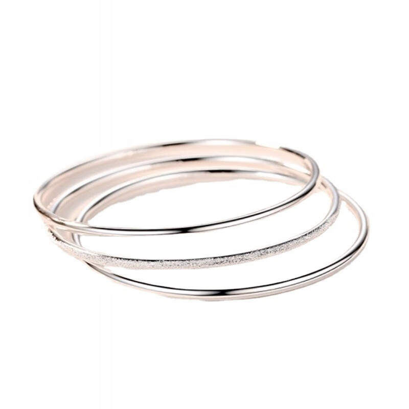 周大福钻石之心9999手镯女实心磨砂镯子三生三世手环闭口三圈中秋首饰 52圈口素圈手镯-约30g 足银