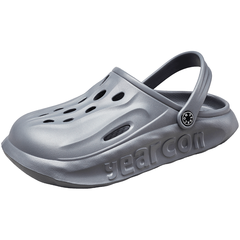 意尔康男鞋 拖鞋男士洞洞鞋夏季踩屎感厚底轻便透气舒适百搭两用 深灰 40