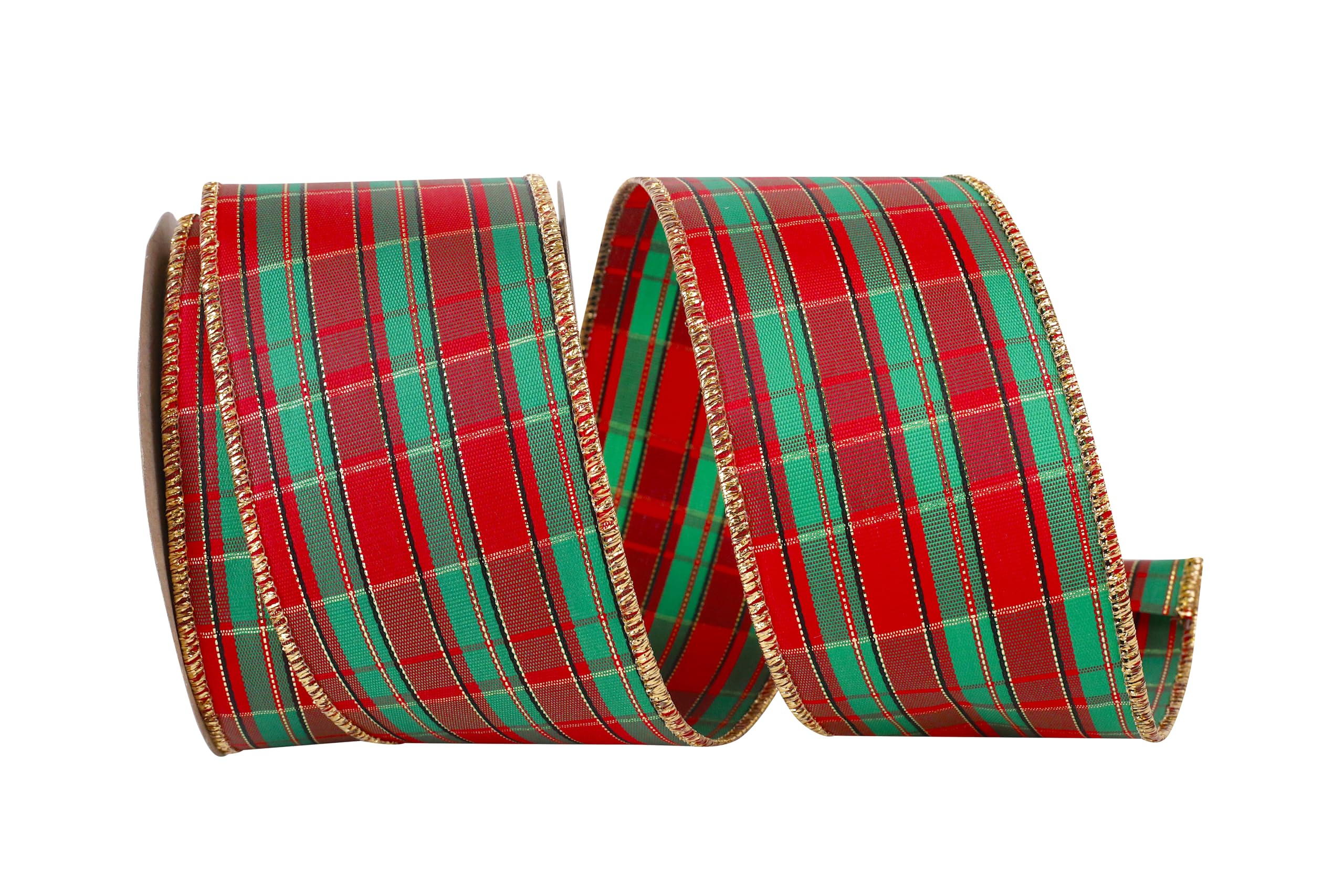 Reliant Ribbon 格子呢金屬格子線邊絲帶 21/2 英寸