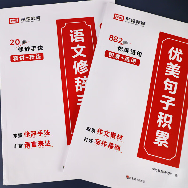 荣恒小学语文优美句子积累大全修辞手法专项训练打卡计划手册小学生一二三四五六年级上下册好词好句好段句式 优美句子+修辞手法 /2本 小学通用