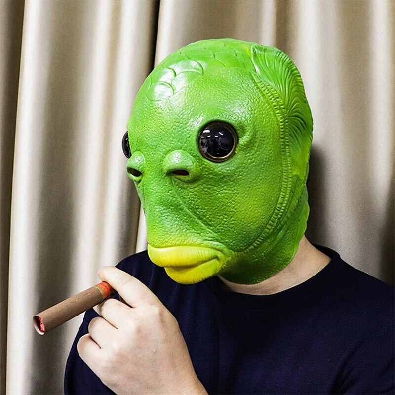 物有物语 抖音同款绿头鱼头套搞怪网红鱼头套绿头怪怪人鱼头套面具姒桀 绿头怪面具+墨镜+雪茄+链子