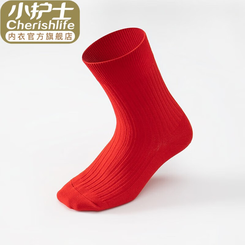 小护士内衣官方店 男女士高筒红色本命年休闲吸汗透气袜子 女士-红色