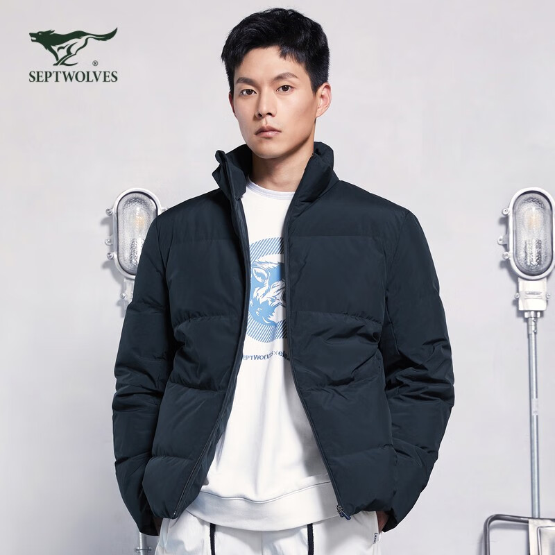 七匹狼运动厚羽绒服男装 连帽90%白鸭绒
