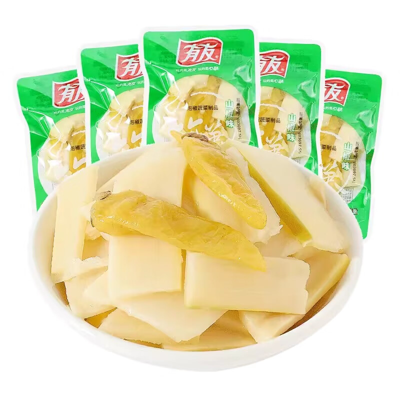 有友泡椒花生500g玩味山椒花生米小包裝散裝重慶麻辣零食品 山椒味筍子X(jué)250g