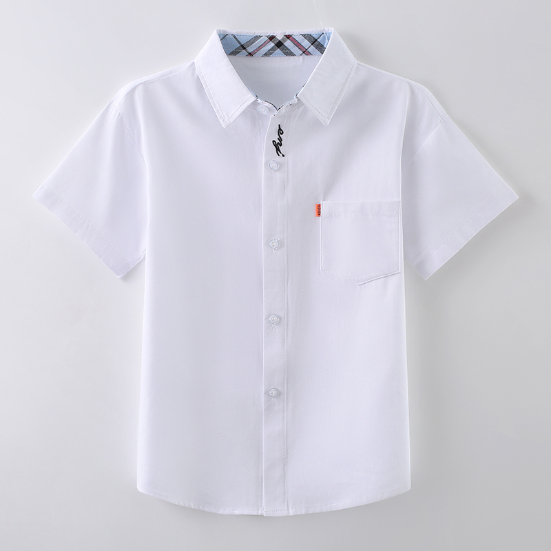 伴1号（BANYIHAO）男童衬衫短袖夏季纯棉白色上衣儿童潮