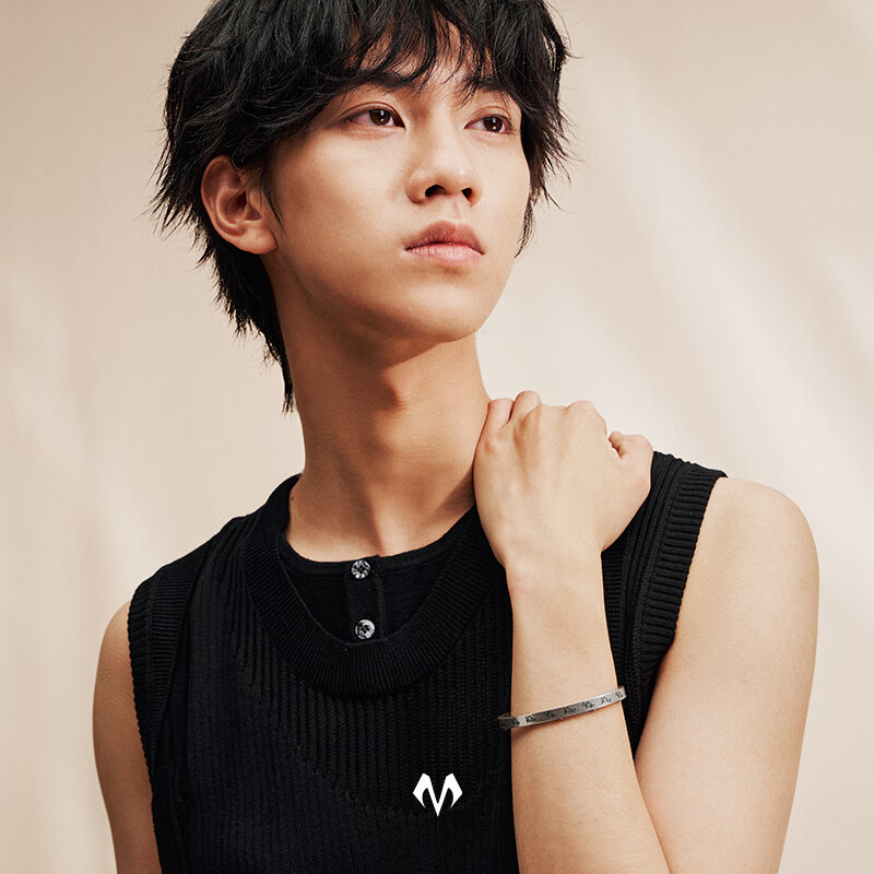 BABAMA生日礼物开口手镯男女小众手饰情侣手环送男友生日礼物 古银色女款