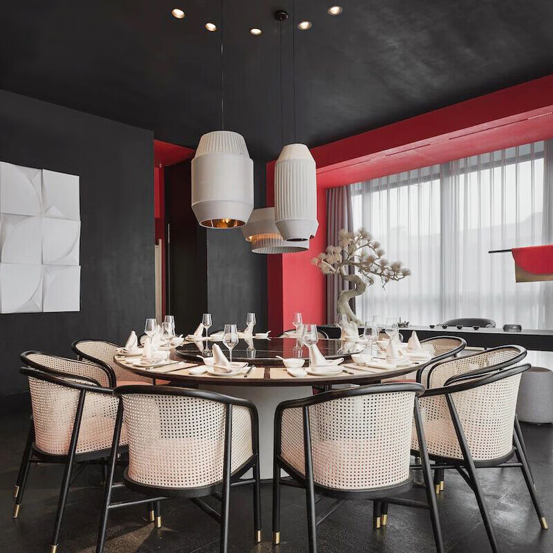 山头林村新中式宴会餐桌椅 新中式酒店大圆桌电动餐桌民宿会所餐台20