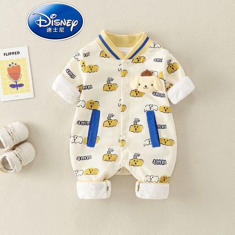 迪士尼品牌童装婴儿衣服春秋装爬服宝宝百天周岁长袖连体衣新生儿哈