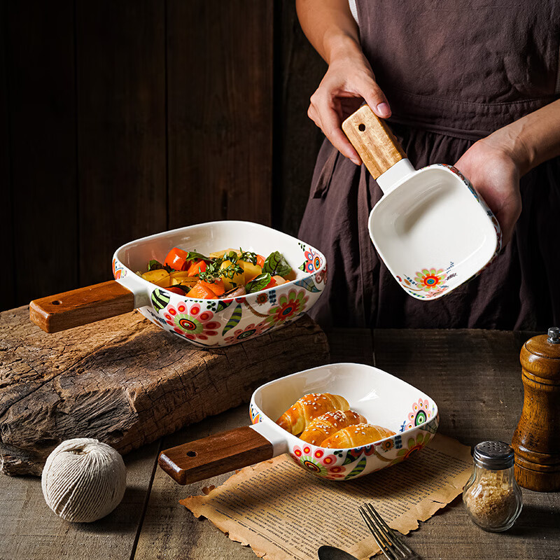 富牛牛同餐具蝶恋花手柄碗陶瓷米饭碗面碗汤碗 水果沙拉碗 秘园小号