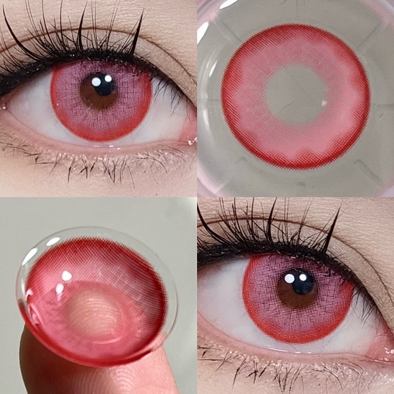 dgu漫画混血显色美瞳盐渍紫粉红蓝金色cosplay隐形眼镜年抛kk 红(自带