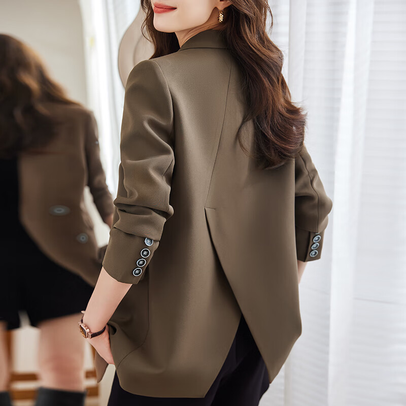 闻莺燕小西装外套女春秋季2025新款感气质职业简约修身休闲女士西服上衣 咖啡色西装 XL （建议体重120-135斤）