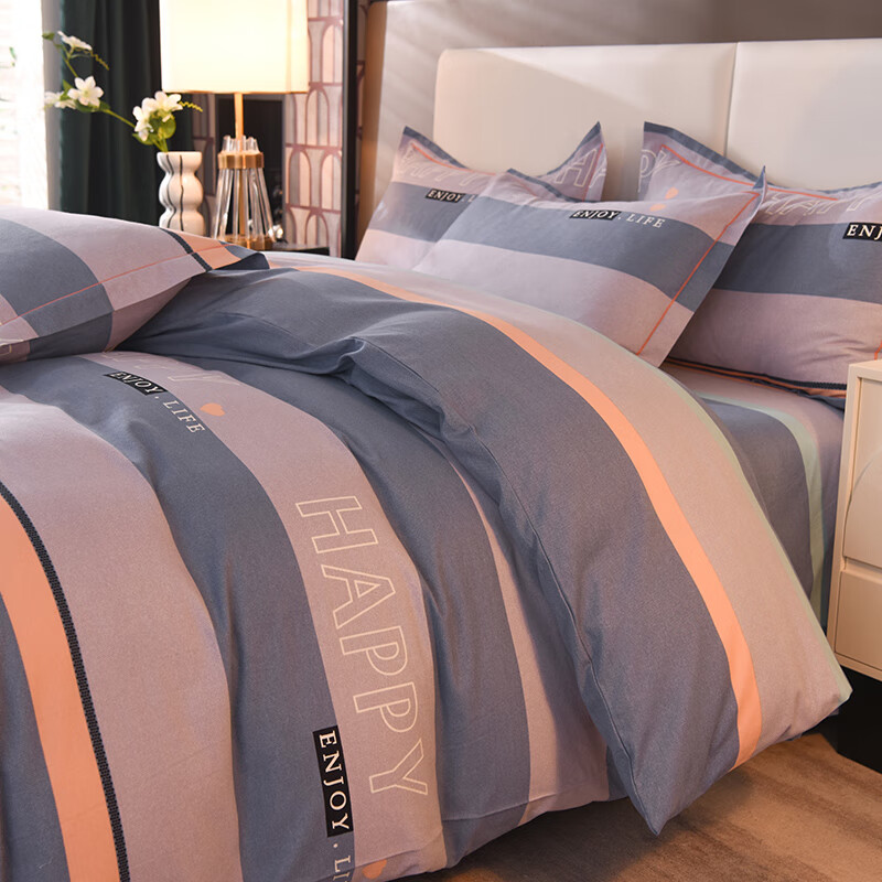 静之翔纯棉磨毛加厚床上四件套100全棉夏季宿舍床单被套双人秋冬被罩 小资生活-蓝 1.8m床四件套 床单款 被套200*230cm