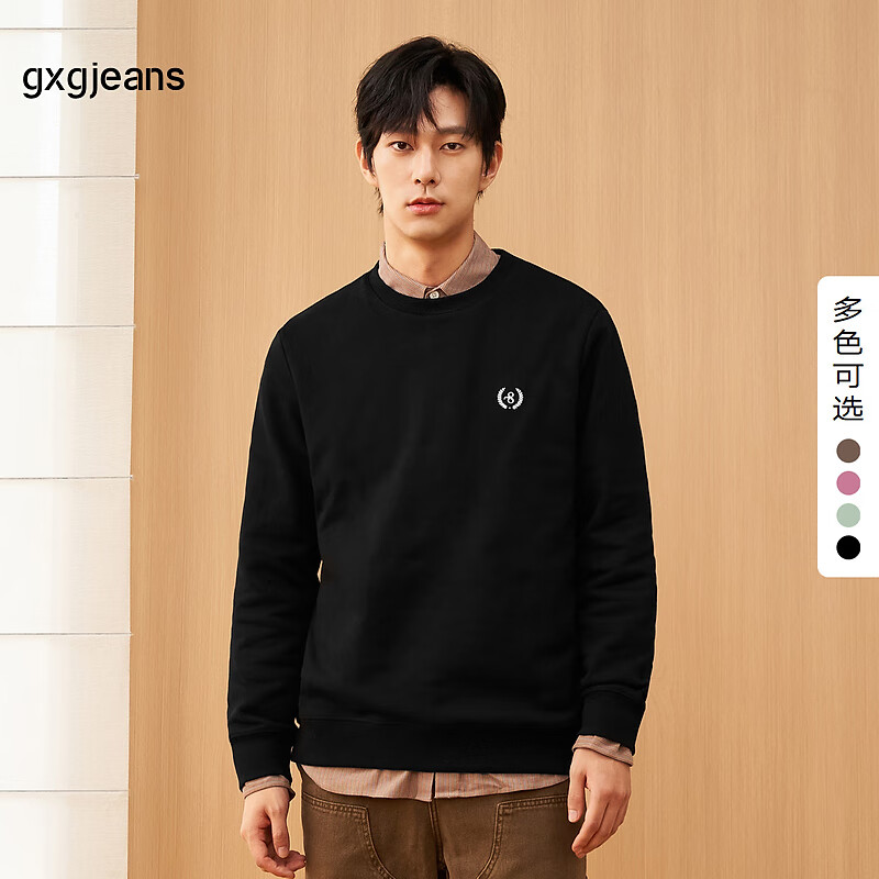 gxgjeans男装 2024年秋季白色圆领卫衣情侣装 4色可选 黑色 2XL (185)