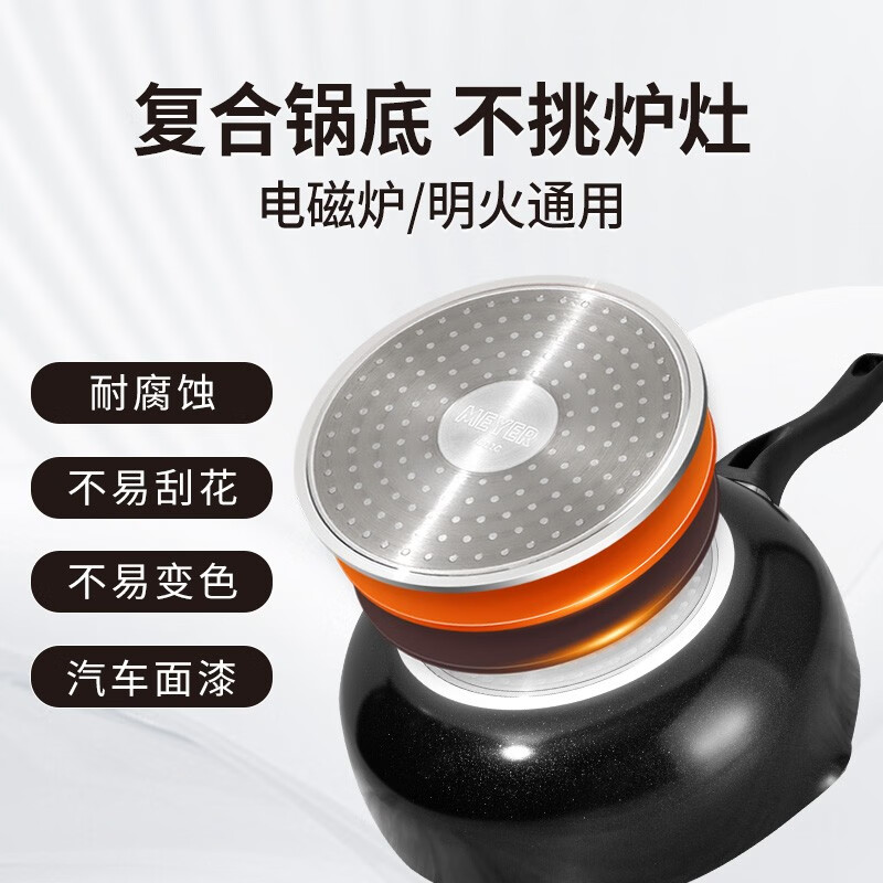 MEYER家用多功能不粘炒锅 电磁炉煤气灶通用炒菜锅 升级款家用不粘锅 炒锅/红+盖(电磁炉通用) 24cm