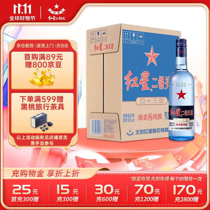 红星二锅头蓝瓶绵柔8 清香型白酒 43度 750ml*6瓶 整箱装【固态纯粮】怎么看?