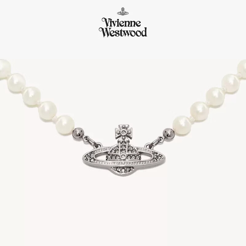 薇薇安·威斯特伍德珍珠项链西太后土星满钻吊坠银色欧美生日礼物复古风