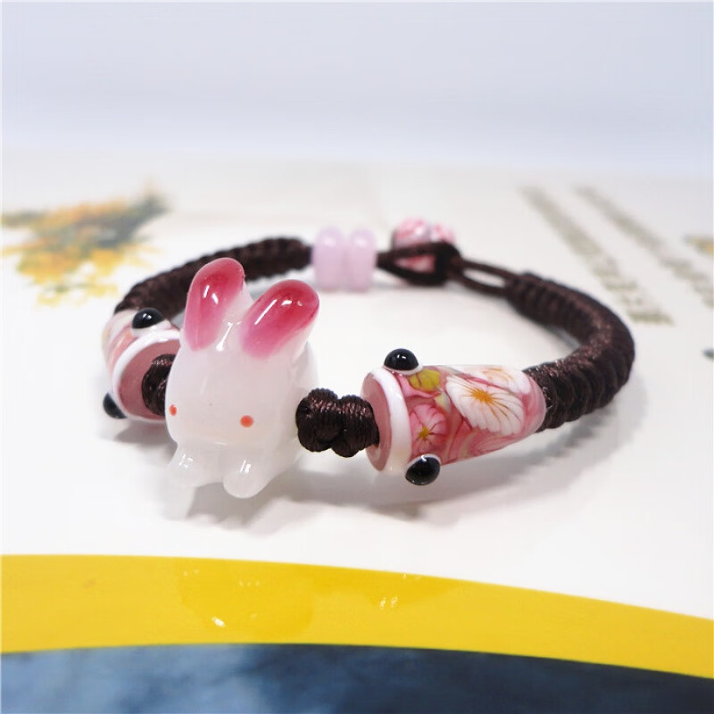 山水名物日式琉璃兔子鲤鱼旗手链女玉兔兔子生肖属兔礼物 私人定制款