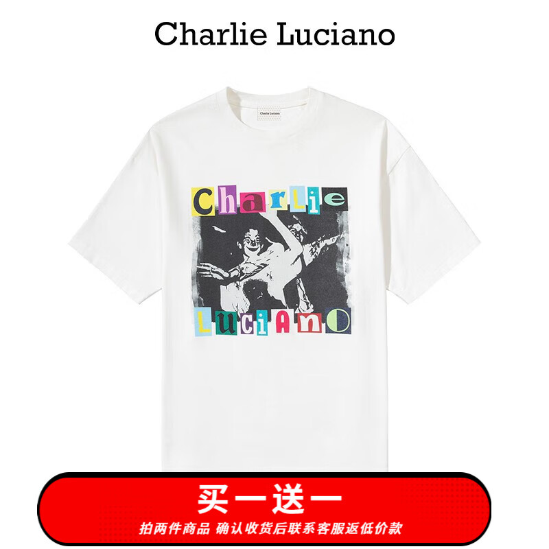 Charlie Luciano小丑孩标识印花T恤2023新款893498情侣男女同款小众cl短袖男潮 白色 S