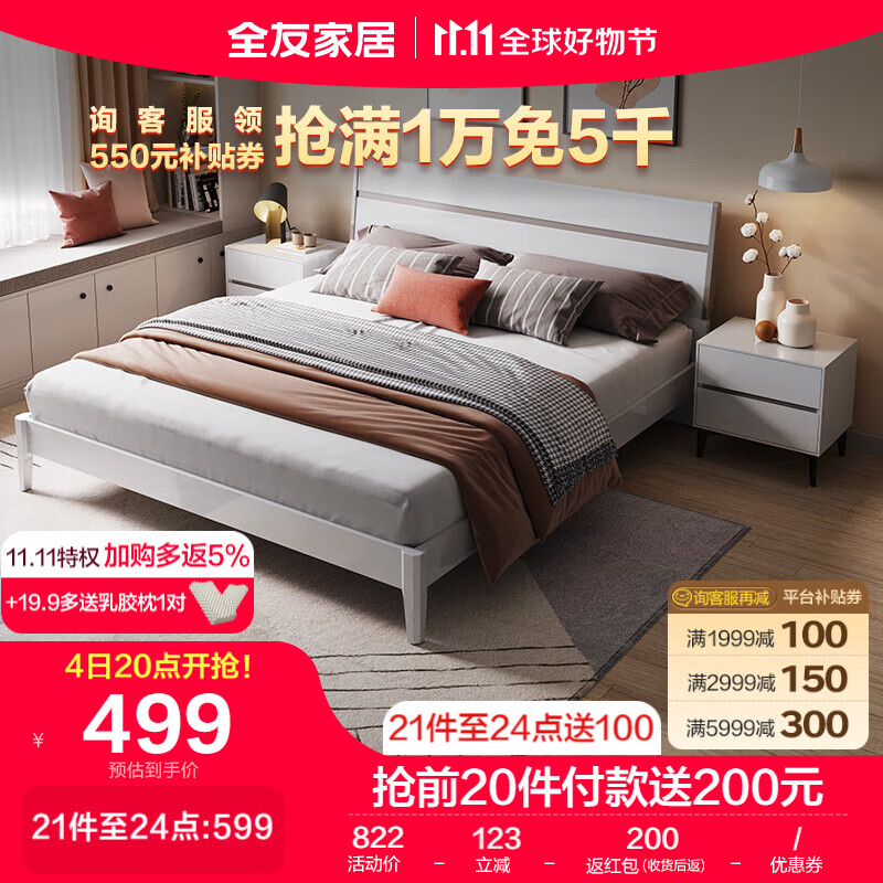 全友家居 双人床现代简约框架床双色拼接床屏板式床卧室家具126101怎么样,好用不?