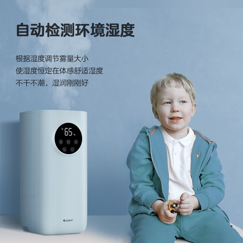 格力（GREE）加湿器 5升大容量/净化/低噪/高出雾/智能/母婴加湿器(SCK-50X62a)海盐蓝色