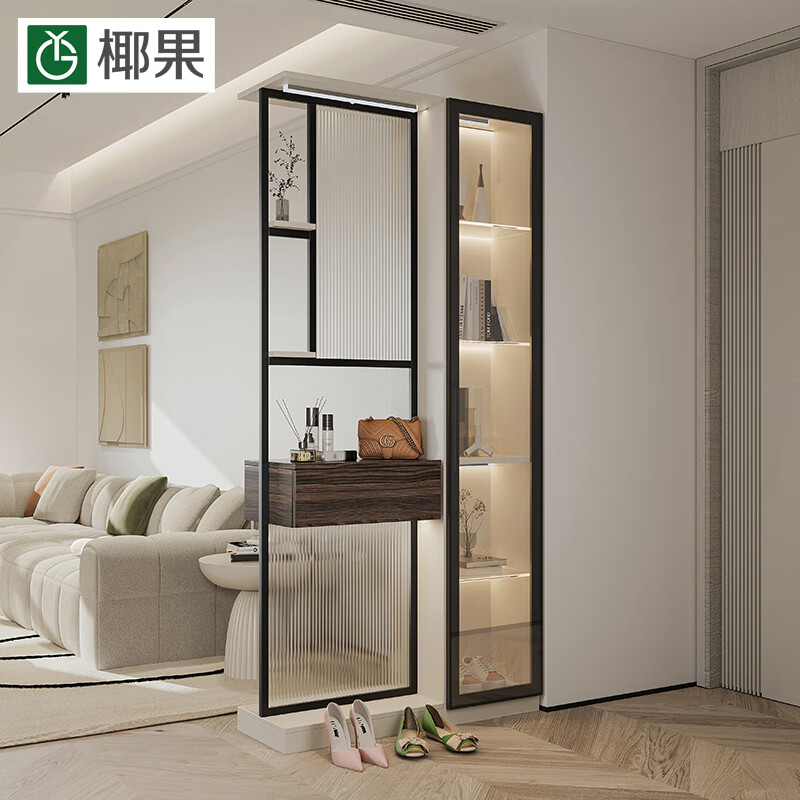 椰果玄关鞋柜入户一体柜门口家用酒柜客厅隔断玻璃屏风门厅衣帽置物架 A款 玻璃屏风在左属于什么档次？