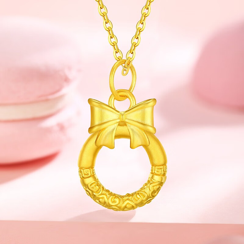 忆生生足金在逃公主黄金吊坠女款项链蝴蝶结平安扣挂坠金饰 蝴蝶结
