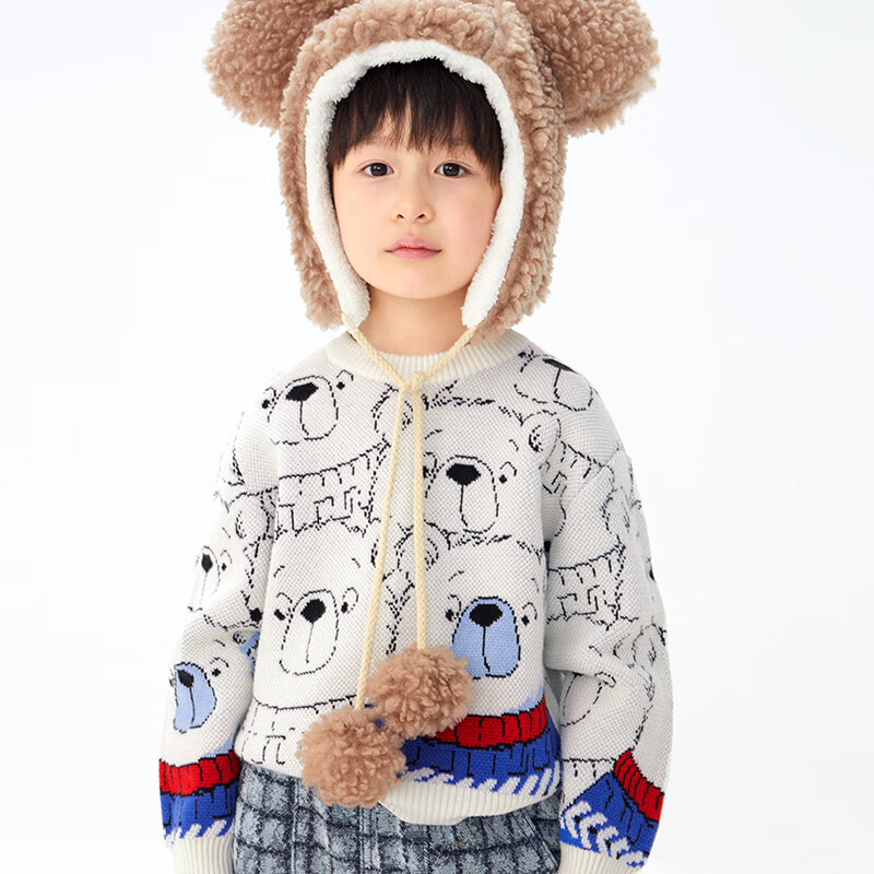 MiniPeace太平鸟童装男童毛衣针织衫秋冬F1EBC4404 白色 110/56cm