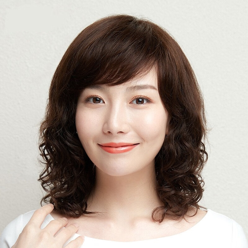 绿简堂中年假发自然舒适羊毛卷假发中年妈妈真发大波浪中长款可扎盘发