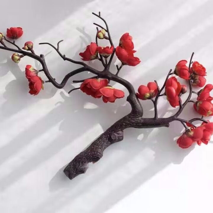 红同干花客厅落地仿真干枝花卉摆件中国风梅花腊梅家居餐厅装饰 单支