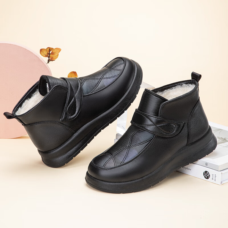 泰和源老北京布鞋女羊毛棉鞋冬季中老年平底加绒加厚保暖防滑妈妈短靴 红色 加绒 76140 40