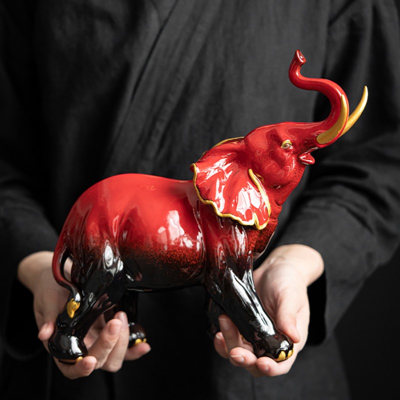 陶瓷摆件家居客厅电视柜酒柜装饰品乔迁开业礼品 zy---吉象如意招财红