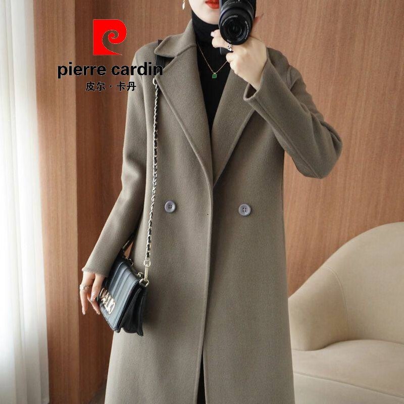 皮尔卡丹(pierre cardin)官方品牌高档女装毛呢大衣女中长款毛呢100%